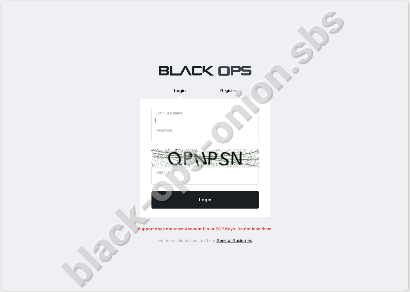 Blackops login form
